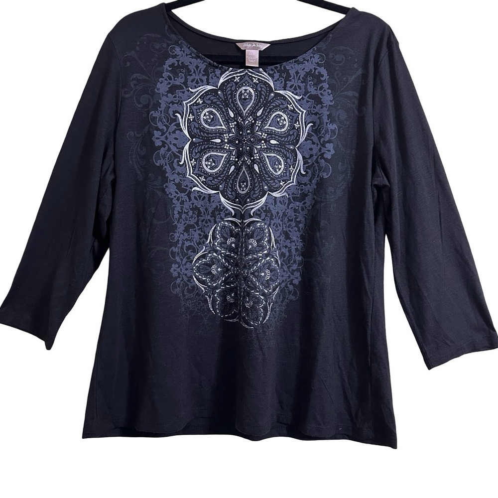 White Staff Black 3/4 Sleeve Graphic Whimsigoth T-Shirt Size Large 12-14